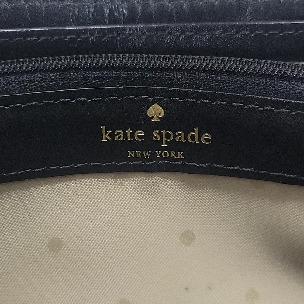 kate spade Black & Off-White Striped Zip Wallet